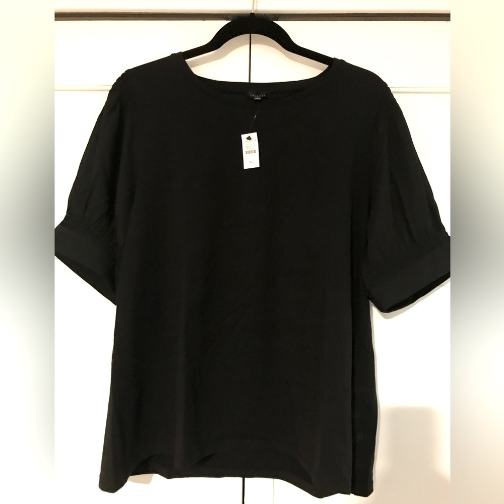 NWT Talbots Puffed Sleeve Mixed Material Black Top sz XL